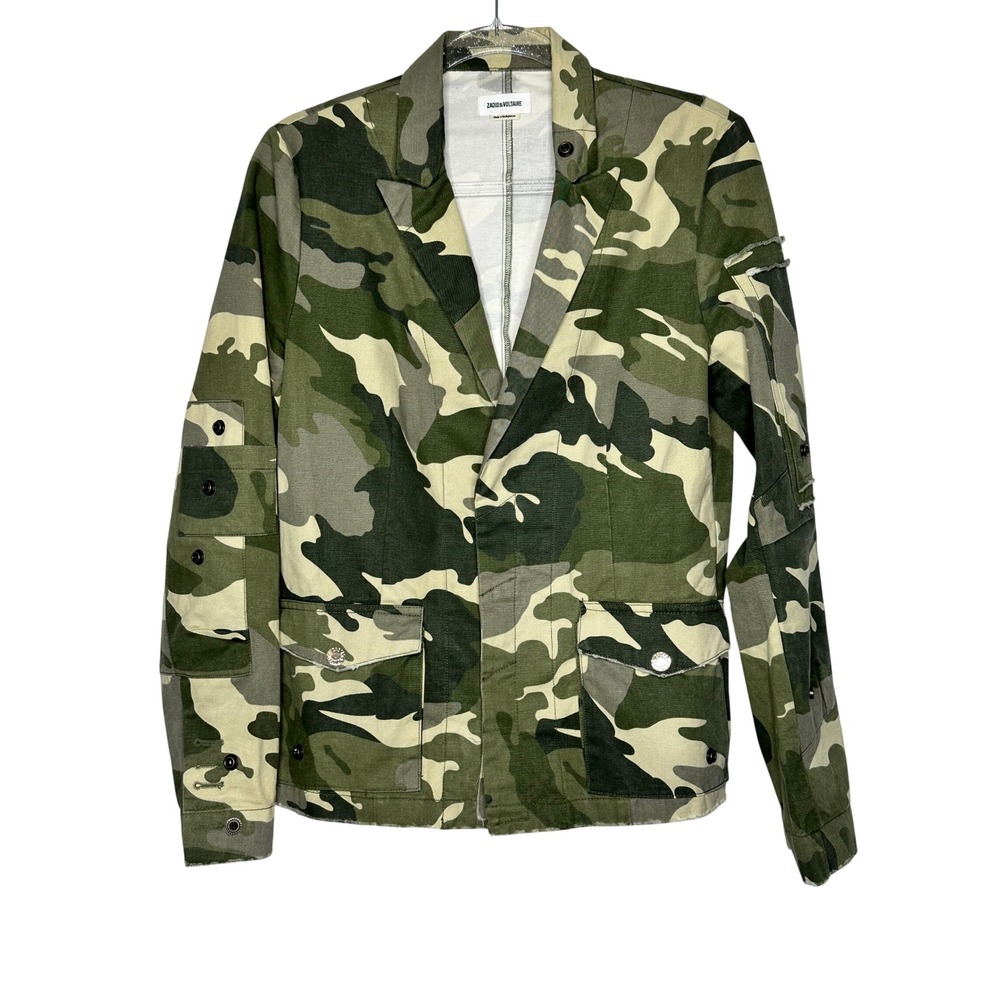 Zadig & Voltaire Virginia Camo Jacket Large Green Utility Blazer Grunge